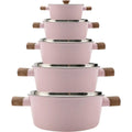 TÖPFE - ROSAFARBEN - ROYAL SWISS - SPÜLMASCHINENFEST - EDELSTAHL - FÜR ALLE HERDARTEN GEEIGNET - INDUKTIONSGEEIGNET - Ø16 cm x 10,5 cm 2,1 L - Ø16 cm x 10,5 cm 2,1 L - Ø18x11,5 cm 2,9 L - Ø20x12,5 cm 3,9 L - Ø24x