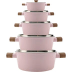 TÖPFE - ROSAFARBEN - ROYAL SWISS - SPÜLMASCHINENFEST - EDELSTAHL - FÜR ALLE HERDARTEN GEEIGNET - INDUKTIONSGEEIGNET - Ø16 cm x 10,5 cm 2,1 L - Ø16 cm x 10,5 cm 2,1 L - Ø18x11,5 cm 2,9 L - Ø20x12,5 cm 3,9 L - Ø24x