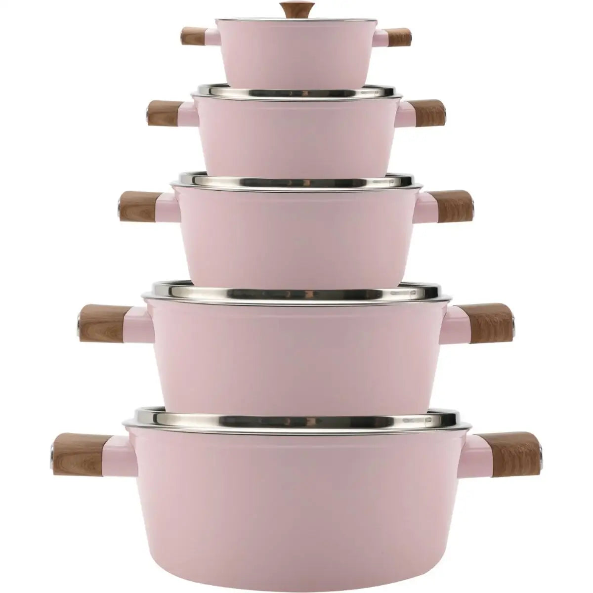 TÖPFE - ROSAFARBEN - ROYAL SWISS - SPÜLMASCHINENFEST - EDELSTAHL - FÜR ALLE HERDARTEN GEEIGNET - INDUKTIONSGEEIGNET - Ø16 cm x 10,5 cm 2,1 L - Ø16 cm x 10,5 cm 2,1 L - Ø18x11,5 cm 2,9 L - Ø20x12,5 cm 3,9 L - Ø24x