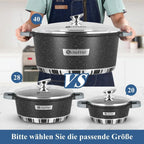 Topfset Antihaftbeschichtet Scheffler 3er-Set 32cm 11L, 36cm 15,5L und 40cm 22L – Aluminiumboden, mit Deckel und Spülmaschinenfest