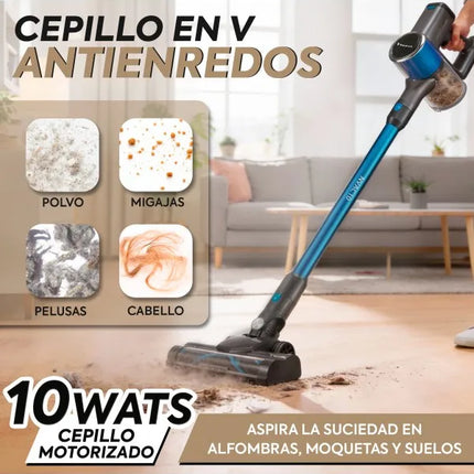 NARVI Cordless Vacuum Cleaner with 250W motor, rechargeable and removable battery, LED light for dust detection, 100 AW suction, HEPA filter and anti-tangle motorized brush. Ref. AC 10