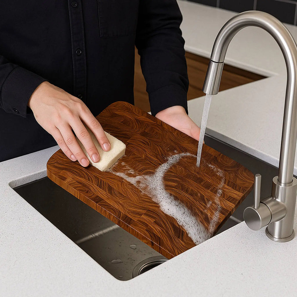Teakholz-Schneidebrett mit 40x28x2 cm Maserung