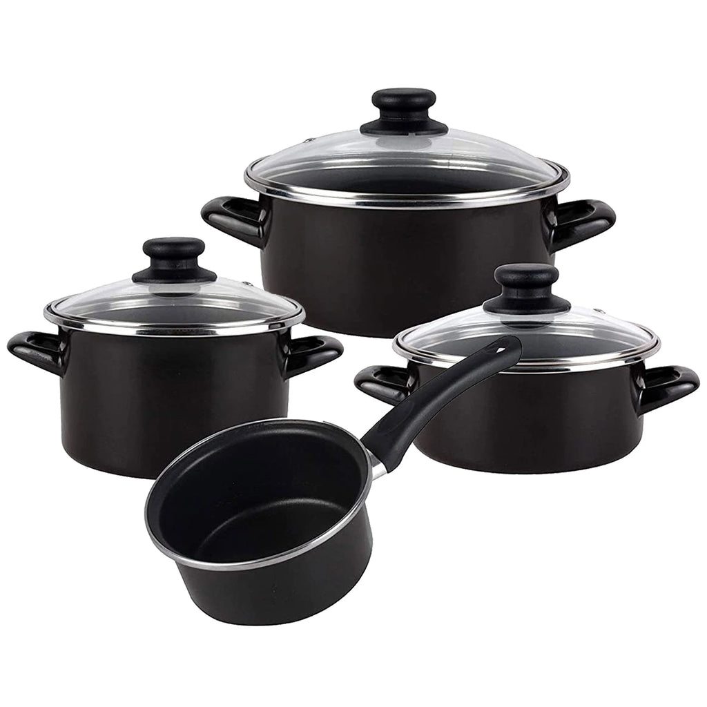 Magefesa Kenya Negra - 7-teiliges Topfset, außen schwarzer Glasstahl, zweischichtige verstärkte Antihaftbeschichtung