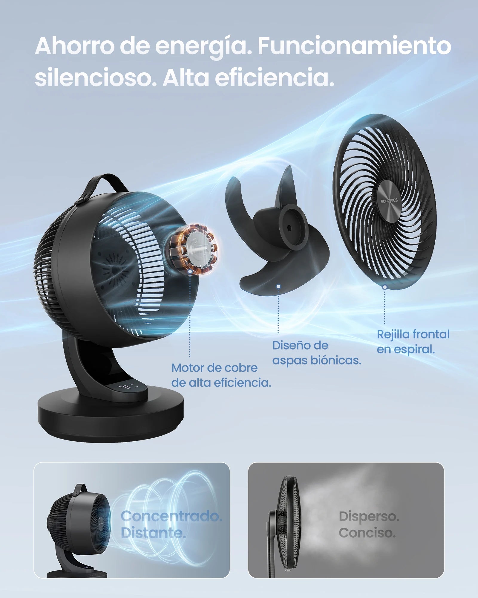 SONGMICS Ventilatore da Tavolo Silenzioso 20 dB, Display LED e Telecomando, Oscillazione a 70°, 8 Velocità, Timer 12 Ore, Circolazione dell'Aria, Nero Inchiostro/Bianco Nuvola
