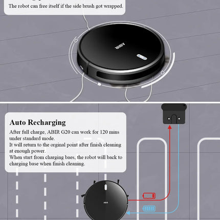Robot Aspirapolvere ABIR G20S, Navigazione mappa AI, Partizione super intelligente, con memoria, app WiFi, forte aspirazione 6000Pa, lavaggio intelligente a umido, disinfezione, funziona con Alexa e Google Assistant