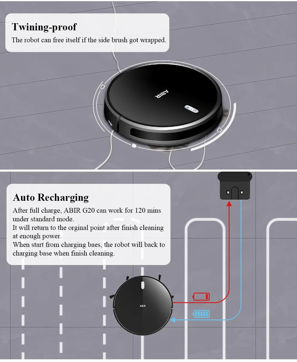 ABIR G20S Saugroboter, KI-Kartennavigation, super intelligente Partition, mit Speicher, WiFi-App, 6000Pa starke Saugkraft, intelligentes Wischen, Desinfektion, funktioniert mit Alexa und Google Assistant
