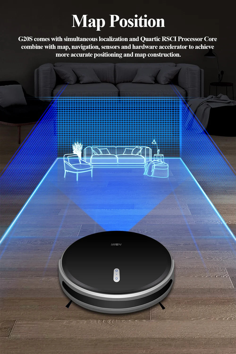 ABIR G20S Saugroboter, KI-Kartennavigation, super intelligente Partition, mit Speicher, WiFi-App, 6000Pa starke Saugkraft, intelligentes Wischen, Desinfektion, funktioniert mit Alexa und Google Assistant