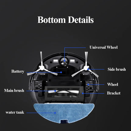Robot Aspirapolvere ABIR G20S, Navigazione mappa AI, Partizione super intelligente, con memoria, app WiFi, forte aspirazione 6000Pa, lavaggio intelligente a umido, disinfezione, funziona con Alexa e Google Assistant