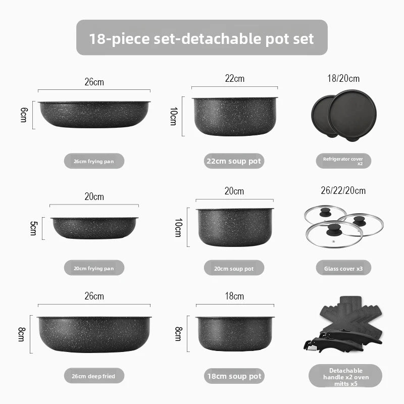 Set di pentole GIYOCA con manici staccabili, antiaderenti in ceramica, senza PFOS e PFOA, adatti per induzione/forno/lavastoviglie, compatibili con tutti i tipi di fornelli, idea regalo per la cucina.