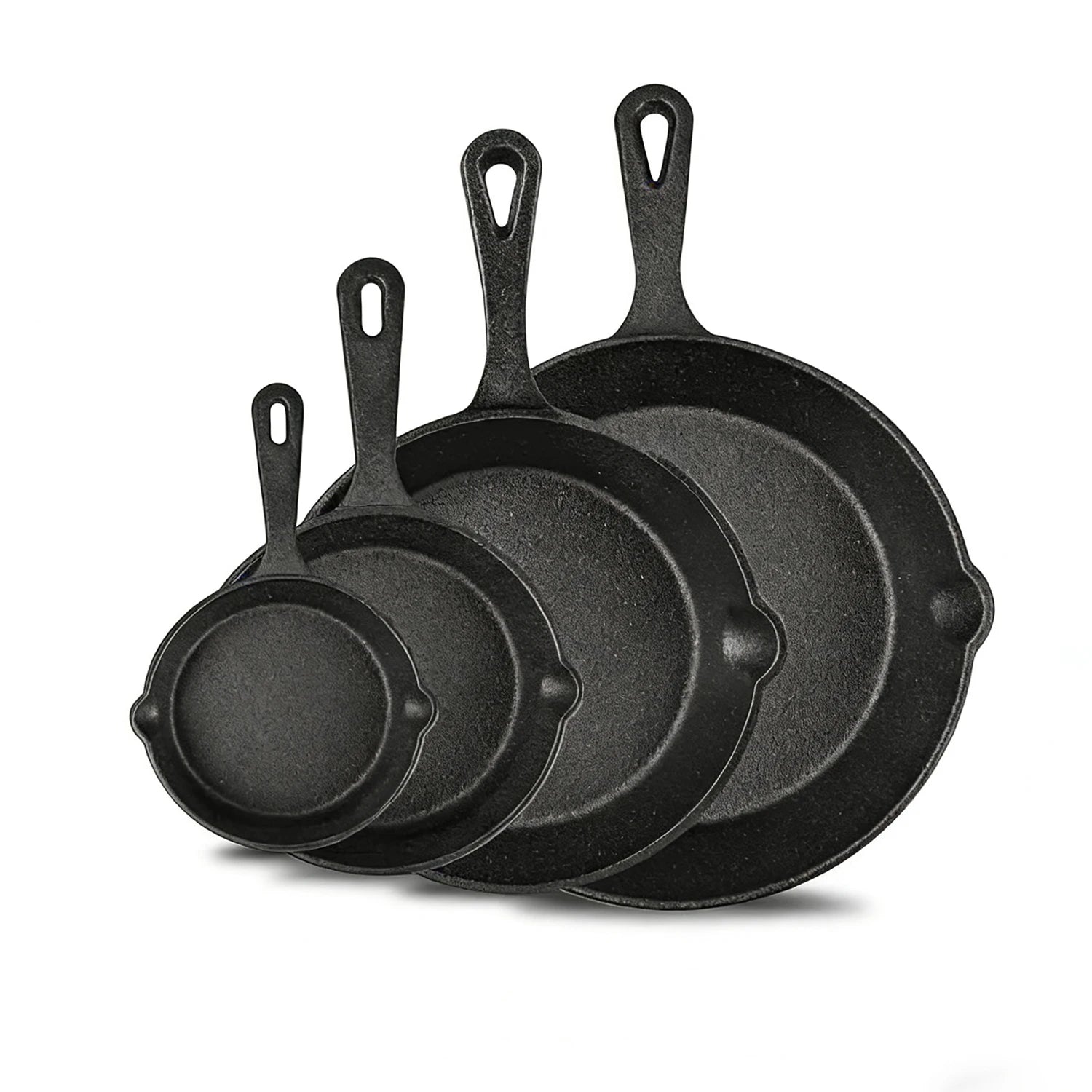 Set di 4 Padelle in Ghisa 14/16/20/26cm Senza Rivestimento Compatibili con Tutte le Fonti di Calore per BBQ, Frittura, Grigliate, Brasatura e Arrosto