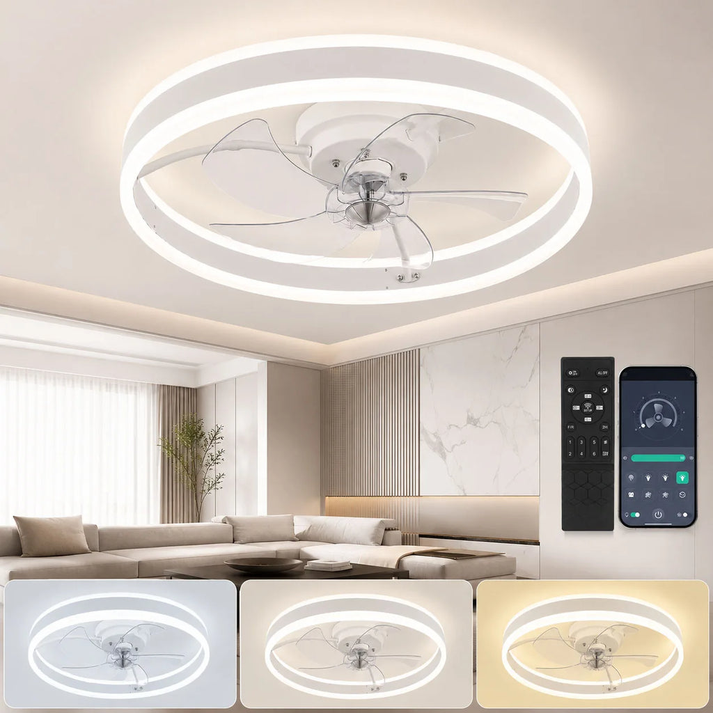 Ventilatore da soffitto con luce LED dimmerabile 50 cm bianco telecomando
