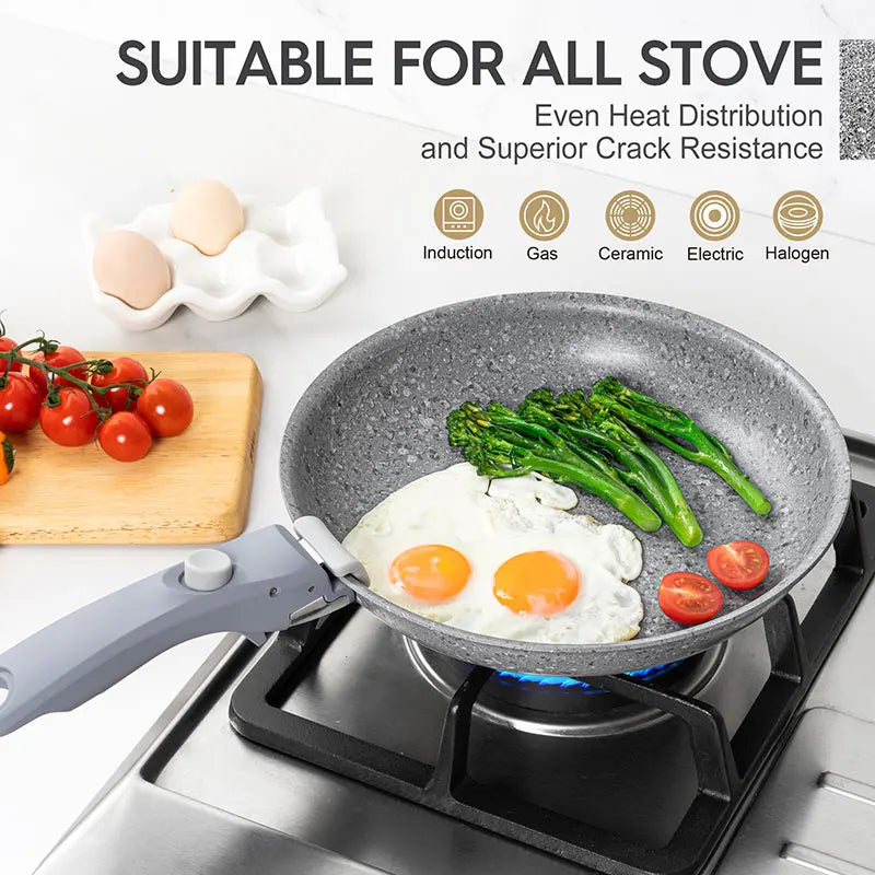 8" 9,5" und 11" Antihaft-Bratpfannen-Set mit abnehmbarem Griff, stapelbare Induktionspfanne für Camping-Wohnmobil-Kochen