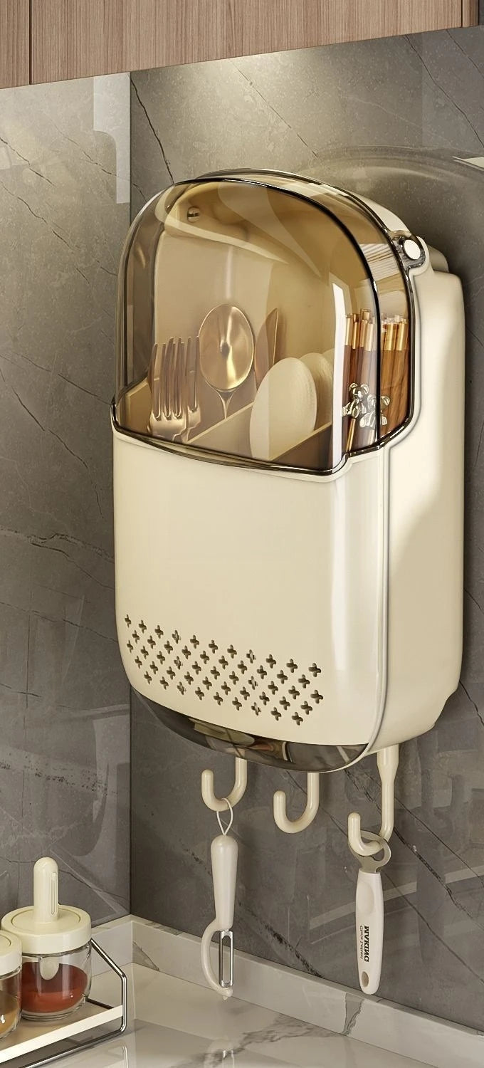 Porta Bacchette da Cucina a Parete Senza Foratura, Pieghevole, Antipolvere, con Drenaggio, per Uso Domestico