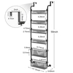 6-stöckiger Hänge-Tür-Organizer, Anti-Kipp-Design, 6 große Körbe, kein Bohren erforderlich, Metallregal für Schlafzimmer, Bad, Küche