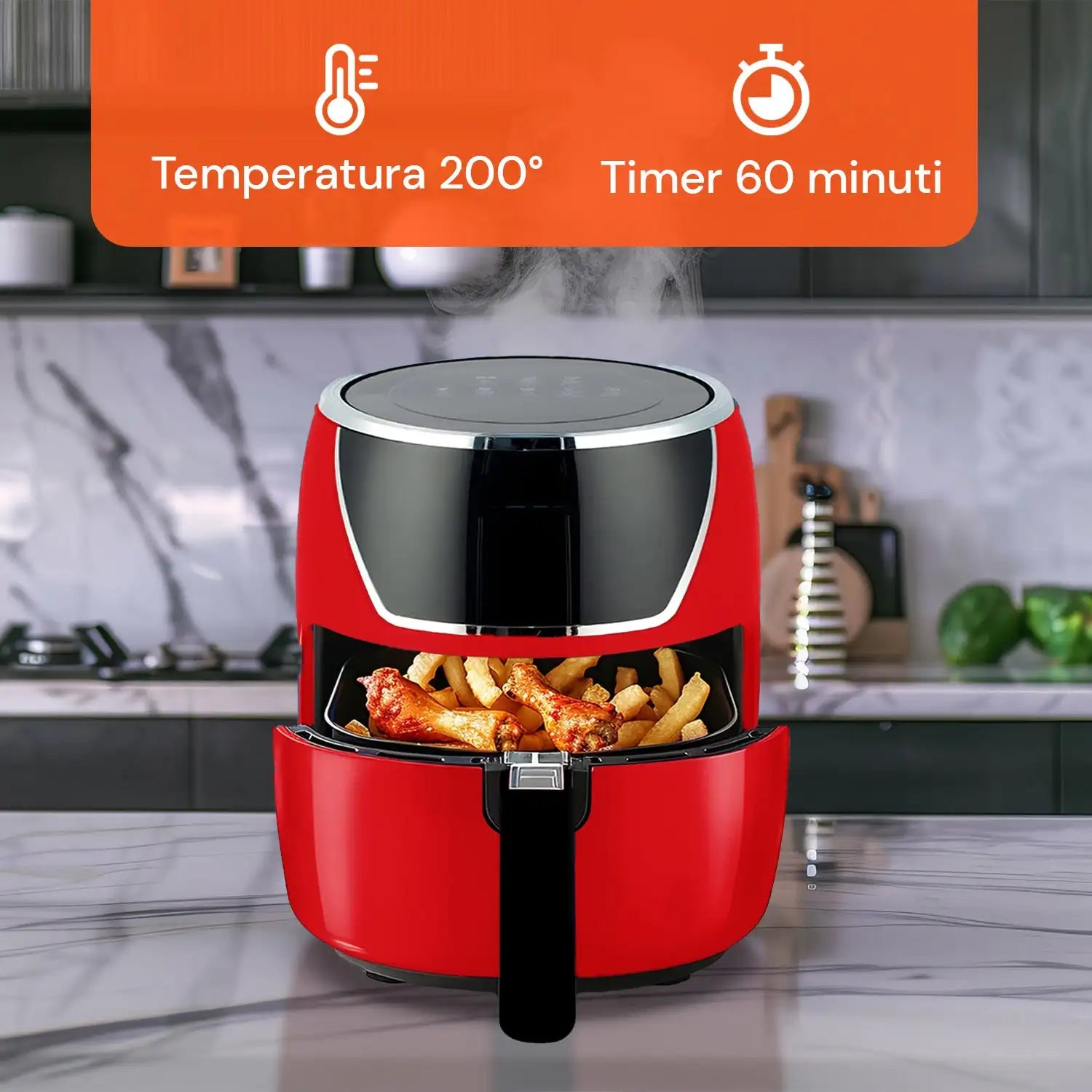 Friggitrice ad Aria 5L 1400W con Timer 60 Minuti e Display LED Touch
