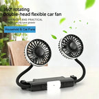 Ventilatore portatile USB a doppia testa regolabile con interruttore indipendente, 3 velocità 360° °   Ventilatore da Poggiatesta per Auto, per Casa e Sedile Posteriore