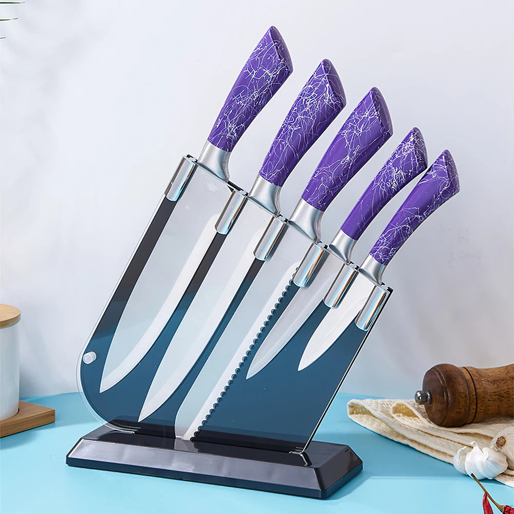 DFITO 6-teiliges ultra-scharfes 3Cr13 Küchenmesserset aus Edelstahl mit Hohlgriff, professionelle Haushaltsmesser für Fleisch/Gemüse