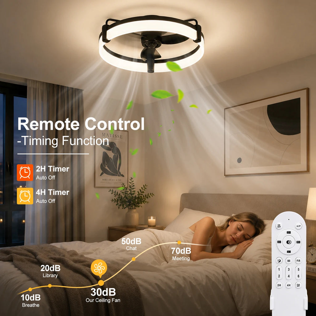 Ventilatore da soffitto LED reversibile a incasso con luce e telecomando, timer, dimmerabile, 6 velocità, motore DC ultra silenzioso, ventilatore rotondo per camera da letto e casa