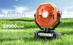 Ventilatore da Campeggio 20000mAh con Lanterna LED, Ventilatore da Tavolo a 8 Velocità con Telecomando, Ventilatore Portatile da Esterno con Gancio per Tenda, Interruzioni di Corrente, Cantiere