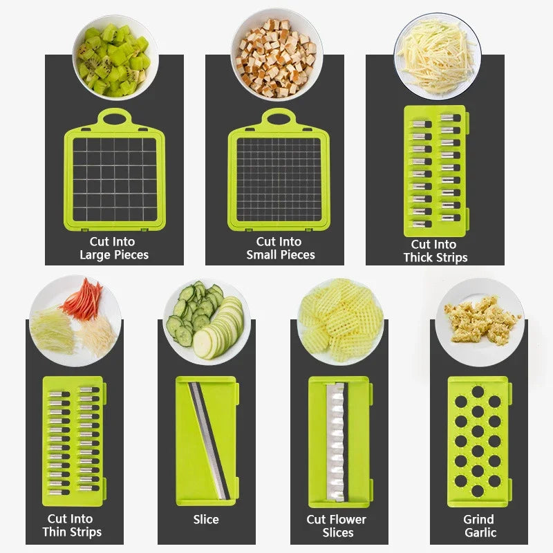 14/16 in 1 Tritatutto per verdure multifunzionale Tritatutto per cipolla Manico Griglia per alimenti Chopper per alimenti Cucina Affettatrice per verdure Dicer Cut