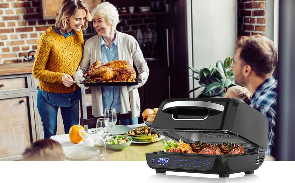 Friggitrice ad aria calda 8 in 1, 6 litri, 1700 W, nera, acciaio inossidabile