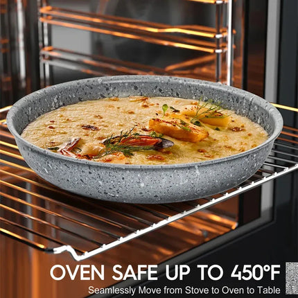 MICHELANGELO Nonstick Pan Set with Detachable Handle Aluminum Pot with Granite Coating Egg Pan Cookware Set