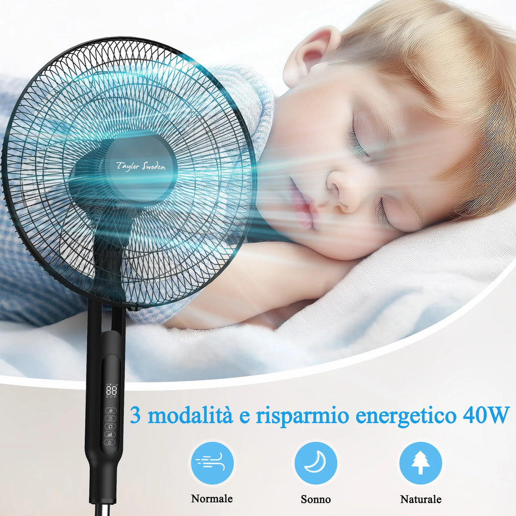 Taylor Swoden leiser Standventilator, DC-Lüfter 25 dB mit Fernbedienung, 3258,6 m³/h, 28 Geschwindigkeiten, 7 Blätter, 40 W, 12 Std. Timer, Anti-Mücken,