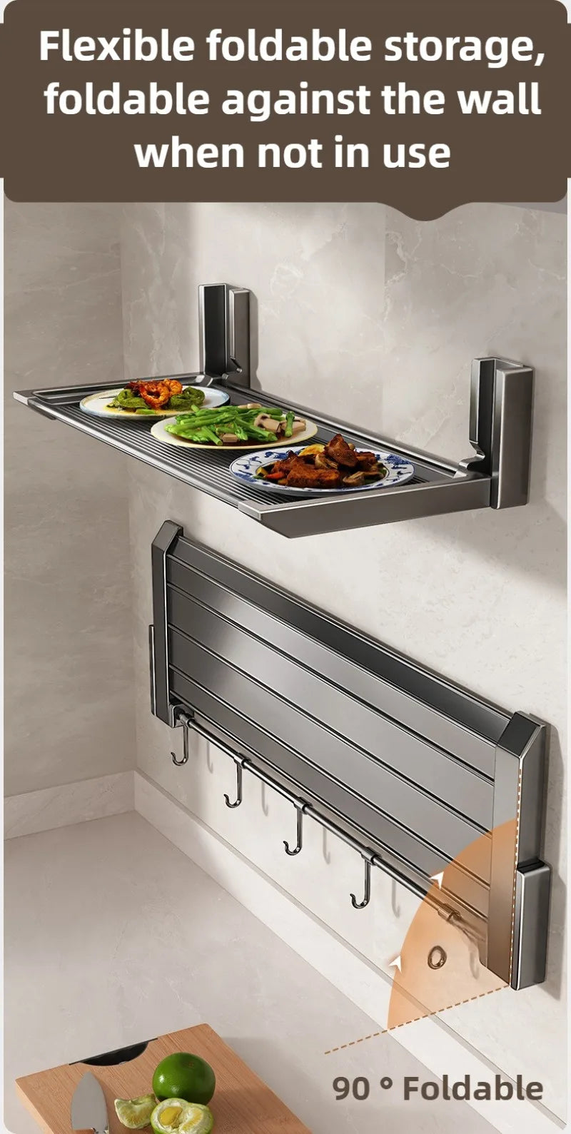 Organizzatore da Cucina Sospeso, Portapiatti Pieghevole, Mensola da Parete per Verdure e Spezie