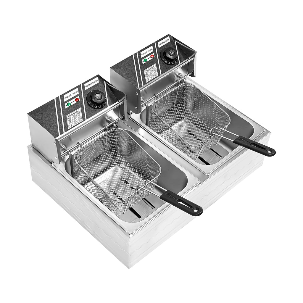 Friggitrice Elettrica a Doppia Vasca Bymaocar EF-82 2.5KW+2.5KW 30L Acciaio Inox 410