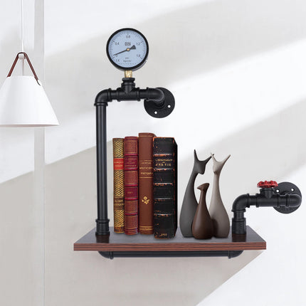 Industrial 1-Tier Wall Shelf, Rustic Pipe Bathroom Kitchen Floating Iron Wood Shelf for Home Bathroom Kitchen