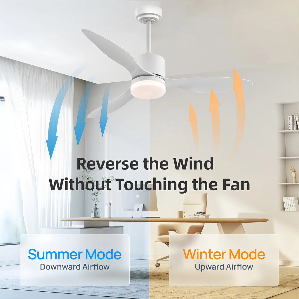 Ventilatore da Soffitto a Risparmio Energetico da 42-52 Pollici con Luce e Telecomando Ventilatore Elettrico Reversibile a 3 Pale, Ventilatore da Soffitto a Basso Profilo per Caffetteria, Casa, Hotel, Ufficio, Bungalow