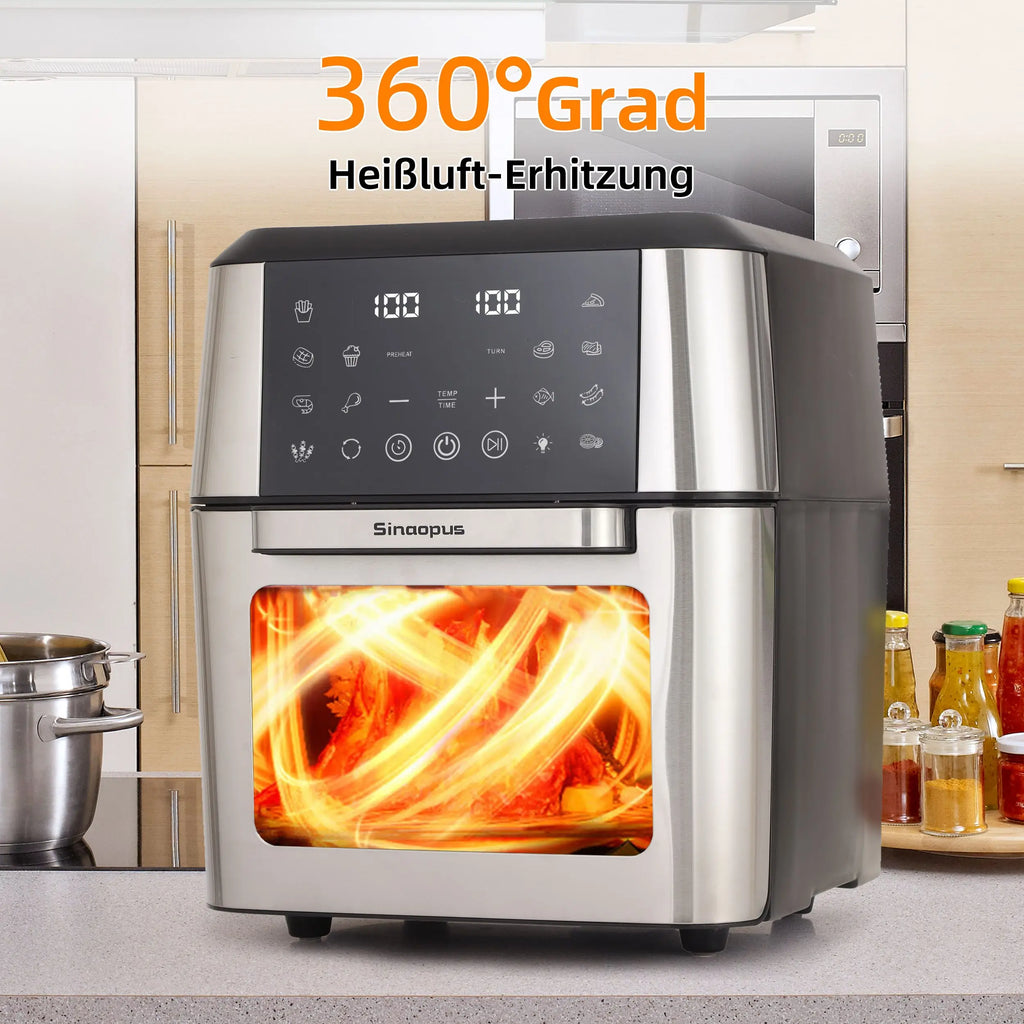 Sinaopus Friggitrice ad Aria 9L Doppio Cestello 2000W con Display LED 2 Zone Cottura
