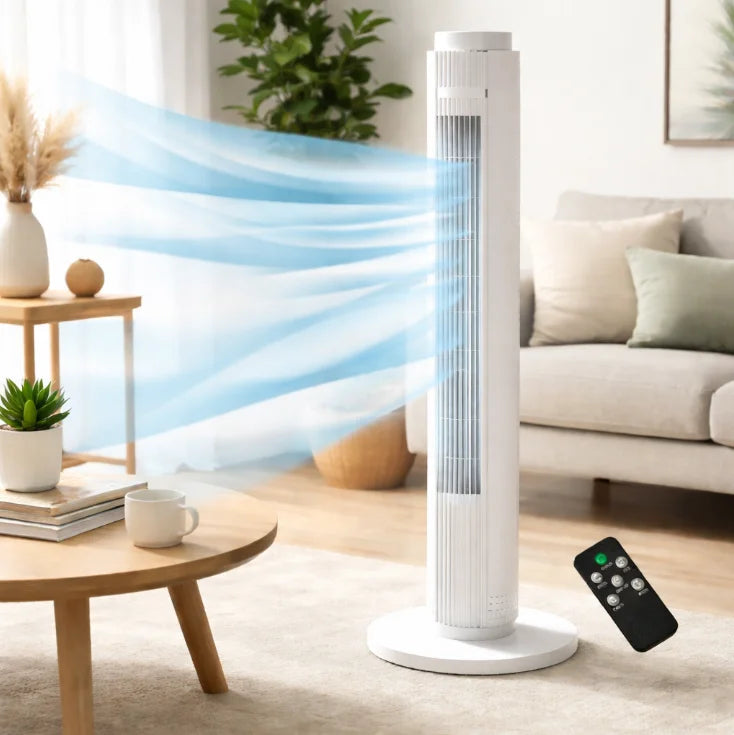 Ventilatore a Torre da 79 cm 60W, RINFRESCATORE A TORRE, Ventilatore a Torre Senza Pale Verticale con 3 Velocità Regolabili e Telecomando, Raffrescatore d'Aria Silenzioso Oscillante per Camera da Letto, Soggiorno, Ufficio