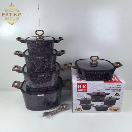Batteria di pentole antiaderenti, set di pentole e padelle in granito da 10 pezzi, set di padelle antiaderenti senza PFOA per induzione, batteria di pentole in fusione antiaderente
