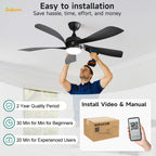 Ventilatore da soffitto Sofucor da 52 pollici a 5 pale con luce e telecomando, ventilatore da soffitto DC a 6 velocità, silenzioso.