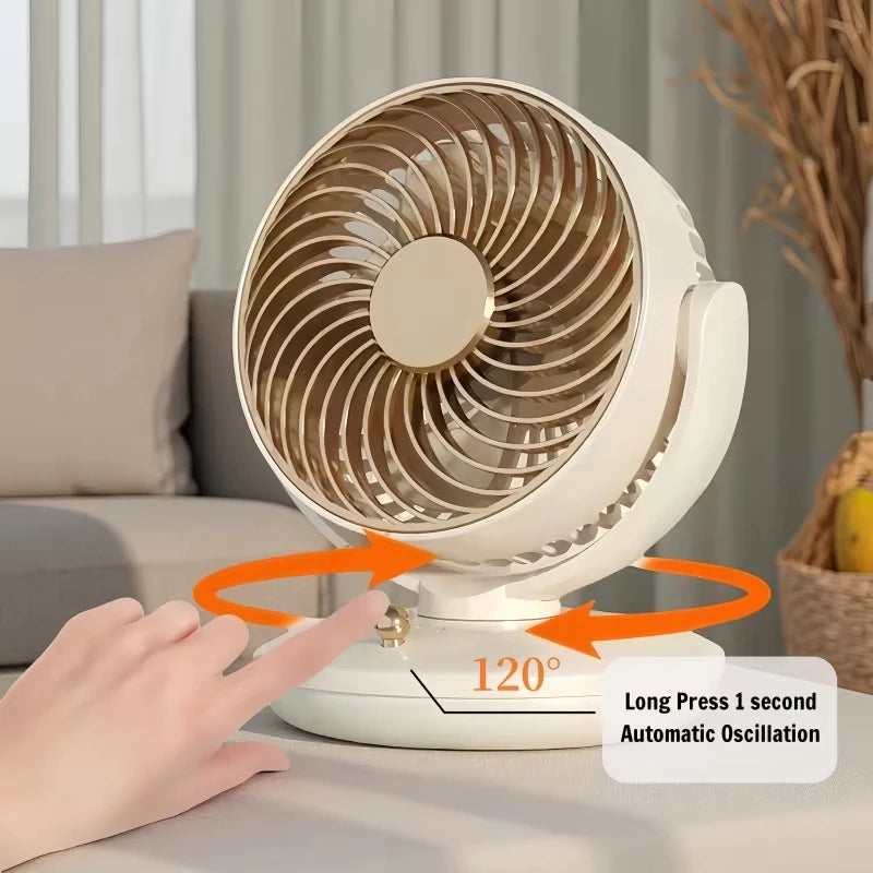 Ventilatore da tavolo ricaricabile con oscillazione, 3 velocità, USB, silenzioso, alimentato a batteria Bianco Verde