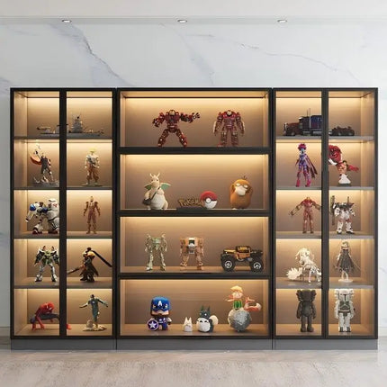 Customizable Display Case with Tempered Glass Door, LED Light, Large Capacity, Multiple Compartments, Aluminum Frame, Eco-Friendly