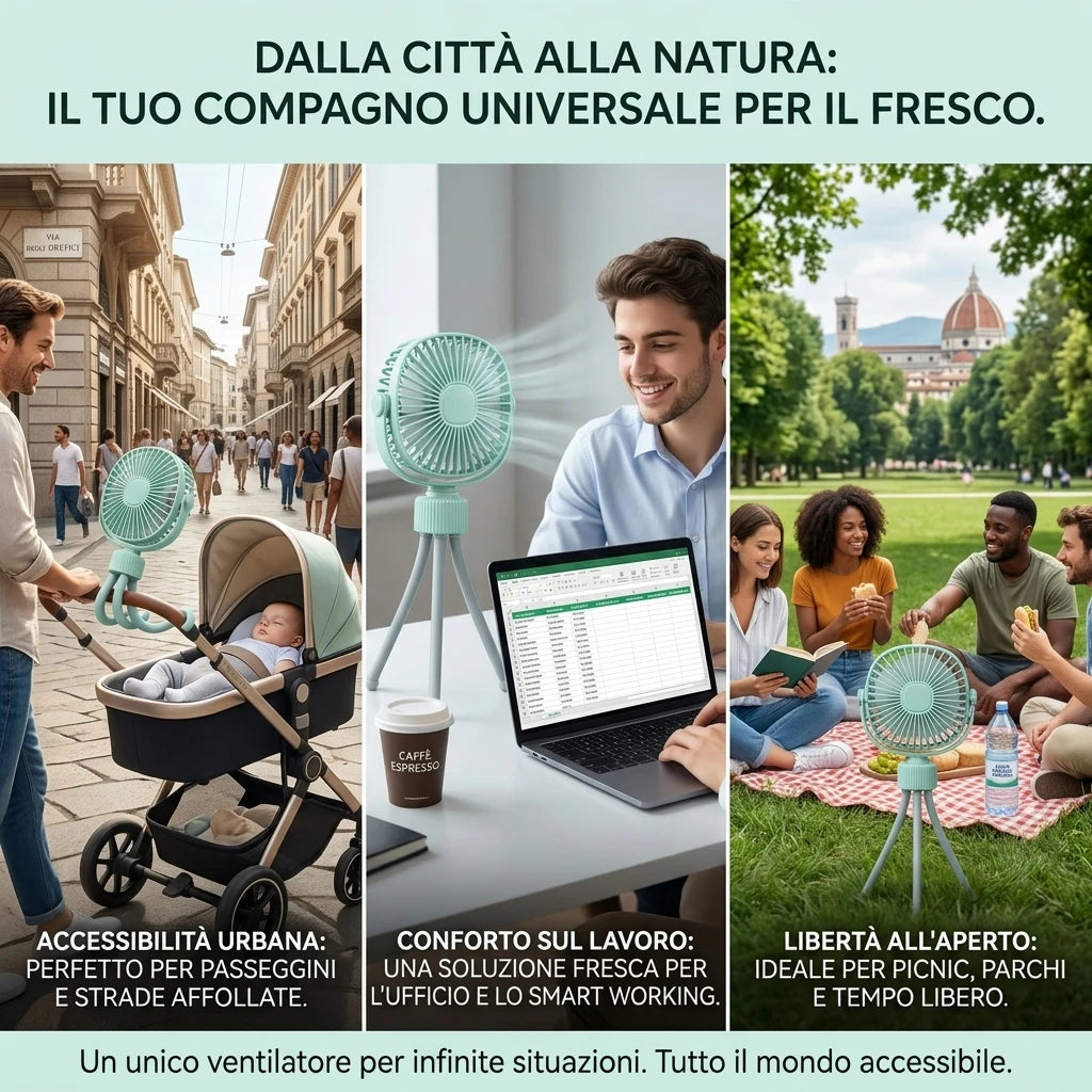 Ventilatore ricaricabile USB con treppiede flessibile, silenzioso e ad alta potenza, portatile per scrivania, passeggini e campeggio