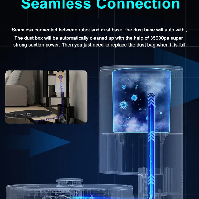ABIR K30 Robot Vacuum Cleaner, Auto-Emptying Station, Lidar Laser, 6500PA Suction, Multi-Floor Mapping, Wet and Dry Appliance for Smart Home