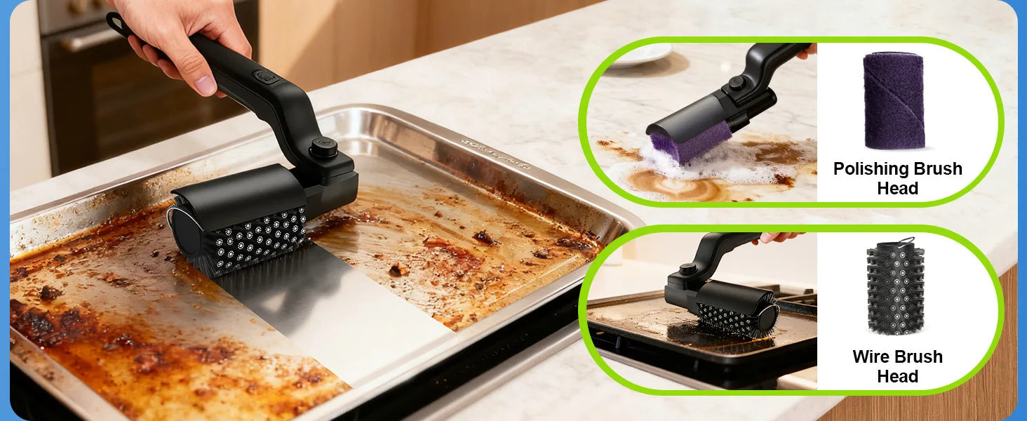 Elektrische Grillbürste mit 3 Geschwindigkeitsstufen, 180°° Verstellbarer Kopf für die Reinigung von Outdoor-Grills und Räucheröfen, 90 Minuten Akkulaufzeit