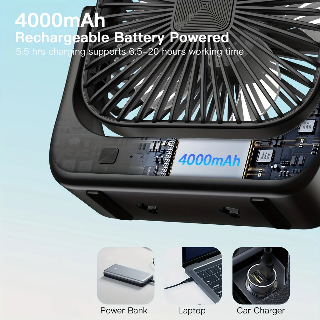 Mini ventilatore portatile USB da tavolo, flusso d'aria potente e funzionamento silenzioso, 4 velocità, vento a 180° ° Ventilatori da terra girevoli per la casa