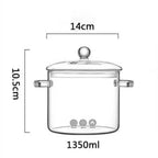 Hohe Borosilikatglas-Eintopf-Suppenschüssel 1350/1900 ml mit Griff Hitzebeständiger Glas-Kochtopf mit Deckel Transparenter Kochtopf