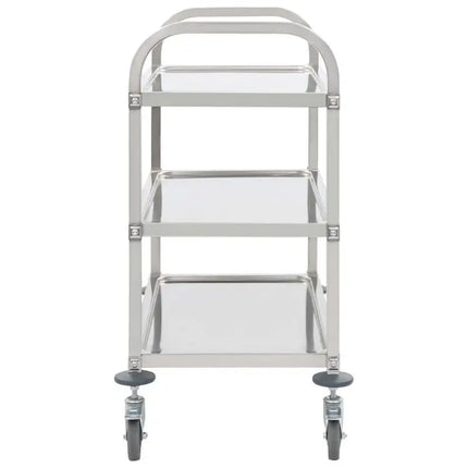 3-Tier Kitchen Cart, 96.5x55x90 cm, Stainless Steel Material, Solid and Stable Frame, Large Storage Capacity, Smooth-Rolling Wheels, Space-Saving, Easy to Assemble, for Home Use, Restaurants, Hotels