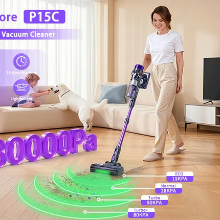 Homore P15C 650W 80KPA Powerful Cordless Handheld Vacuum Cleaner with LED Display, 4 Suction Modes, Self-Standing Function