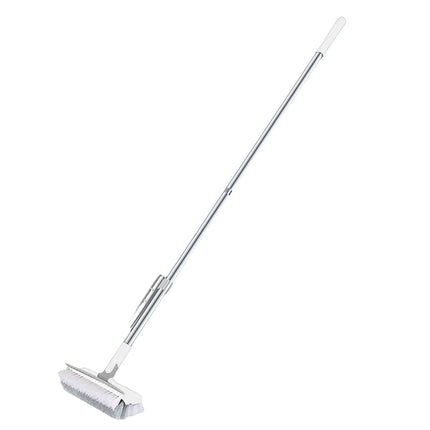 3-in-1 Floor Scrub Brush with Right Angle Bristles and Squeegee Grout Brush with Long Handle Shower Floor Scrubber for Bathtub Tile Floor