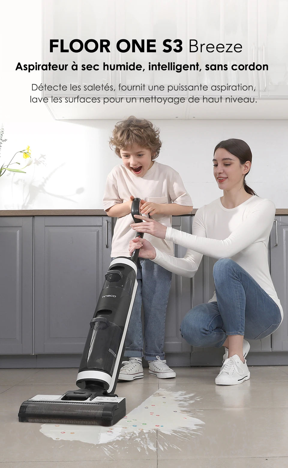 Tineco Floor One S3 Breeze Kabelloser Nass-/Trockensauger mit Wischfunktion, selbstreinigend, intelligentes Haushaltsgerät