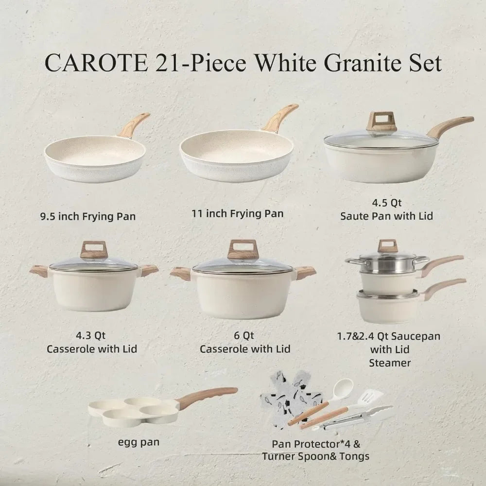 Set di 3-7 pentole e padelle Set di pentole antiaderenti Pentole a induzione in granito bianco Set da cucina antiaderente con padelle e casseruola