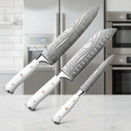 Set mit 3 Küchenmessern, Tranchiermesser, Santokumesser, Kochmesser, scharfe Edelstahl-Küchenmesser für die Küche zu Hause
