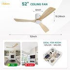 Ventilatore da soffitto Sofucor 52 pollici con telecomando, motore DC, 6 velocità, LED dimmerabile
