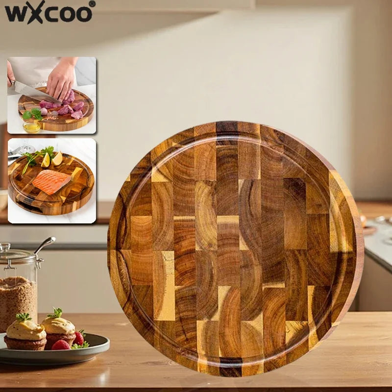 WXCOO Akazienholz-Harz-Rundschneidebrett, Küchenschneidebrett für Steak-Snacks, Obst-Schneidebrett, lebensmittelechtes Schneidebrett, verdickt